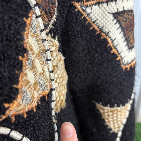 Vtg Black Cardigan Beaded Sequin Geometric Statement Sweater | Dark Autumn - Picture 6 of 9